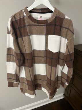 MARLEYLILLY Brown & Cream Plaid Crewneck Sweater